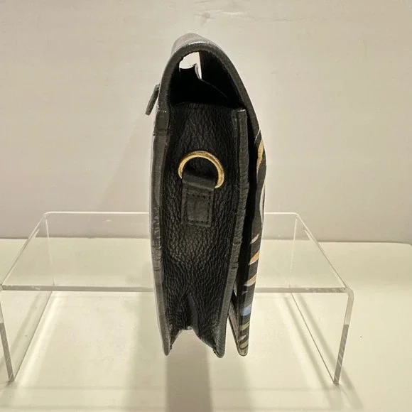 Anuschka Hand Painted Leather Lion Crossbody Wallet Clutch Artisan Black Multi - Picture 13 of 14